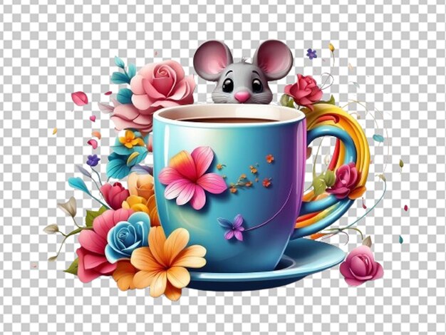 PSD flores de rato e xícara de café