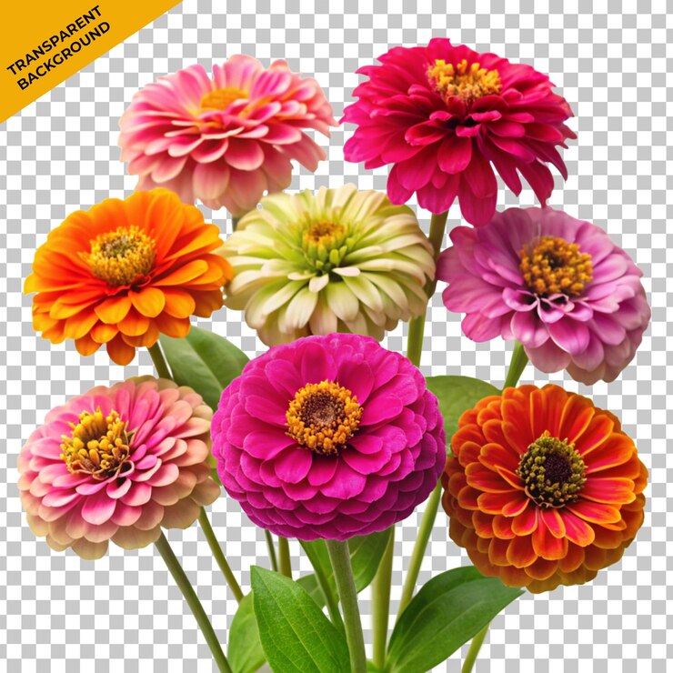 PSD flores de zínia em um fundo transparente