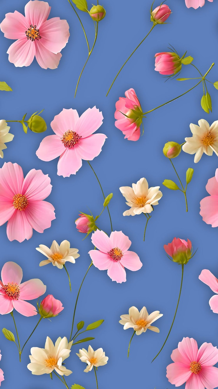 PSD flores em um fundo azul com um fundo de céu azul