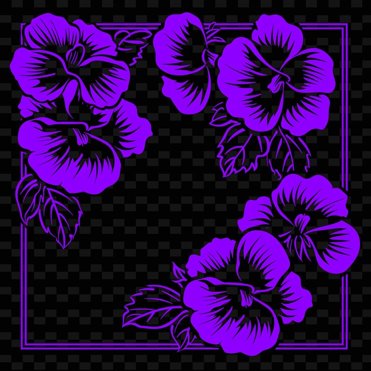 PSD flores em um fundo preto com uma moldura que diz hibisco