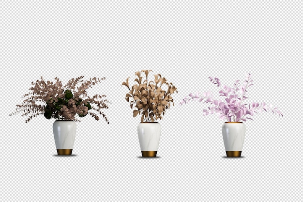 Flores em vaso em renderização 3d isoladas