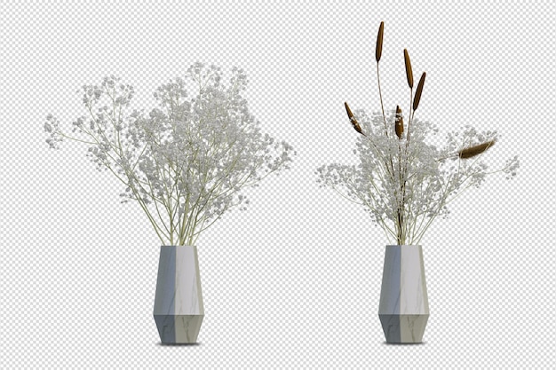 Flores em vaso em renderização 3d isoladas