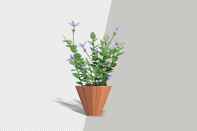 Flores em vasos de plantas em renderização 3d isoladas