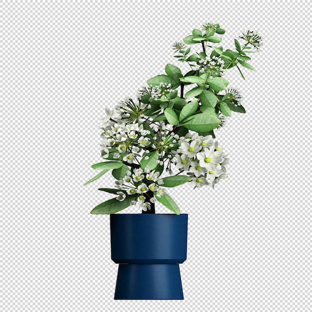 Flores em vasos de plantas em renderização 3d isoladas