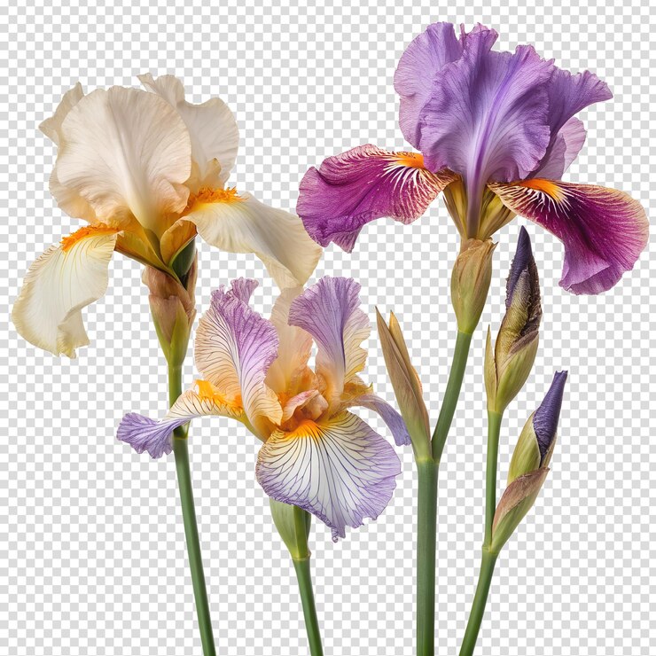 PSD las flores de iris en flor aisladas en el fondo transparente