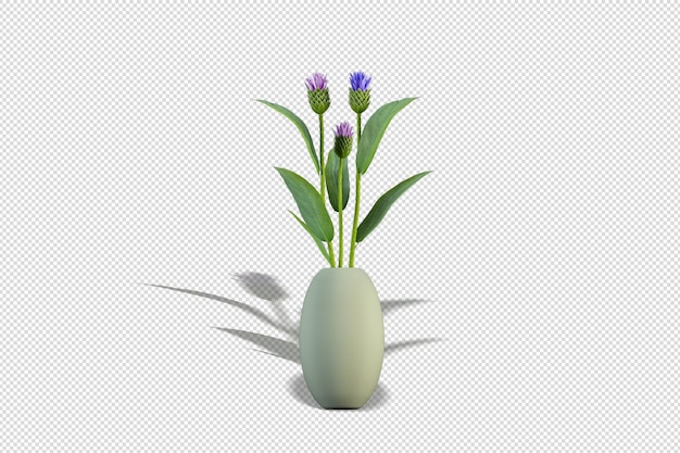 Flores de iris de jarrón en renderizado 3d
