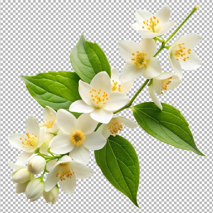 PSD flores de jazmín con ramas en un fondo transparente