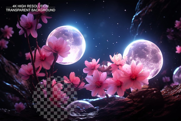 PSD flores lunares luas como flores gigantes fundo transparente