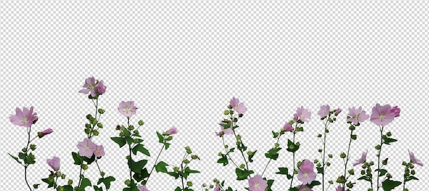 Flores de malva rosadas con hojas verdes en un jardín