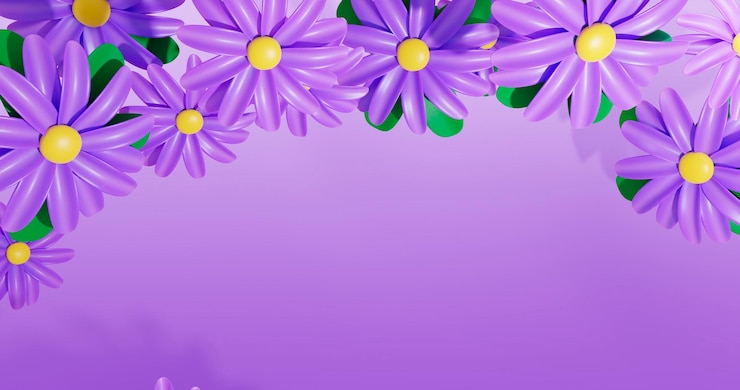 PSD flores púrpuras con centros amarillos en un fondo púrpura