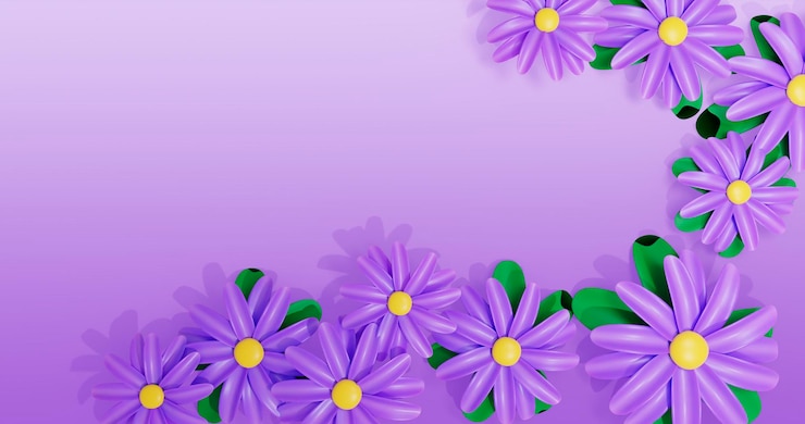 PSD flores púrpuras con hojas amarillas y verdes sobre un fondo púrpura