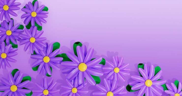 PSD flores púrpuras con puntos amarillos y blancos y un fondo púrpura