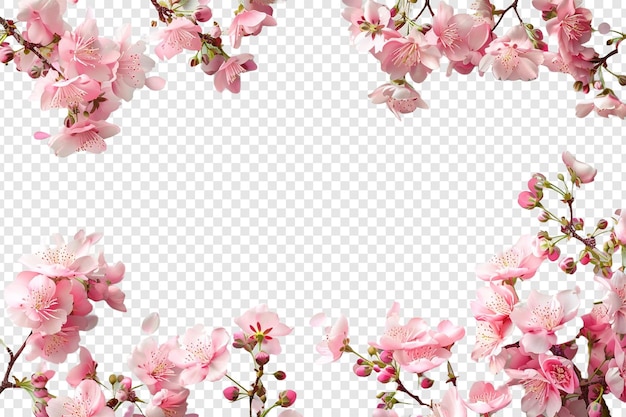 Flores rosadas enmarcan el primer plano aisladas en un fondo transparente