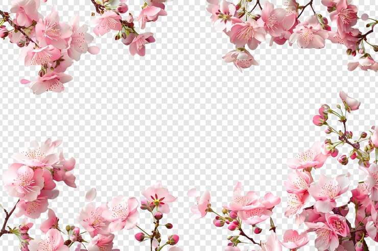 PSD flores rosadas enmarcan el primer plano aisladas en un fondo transparente