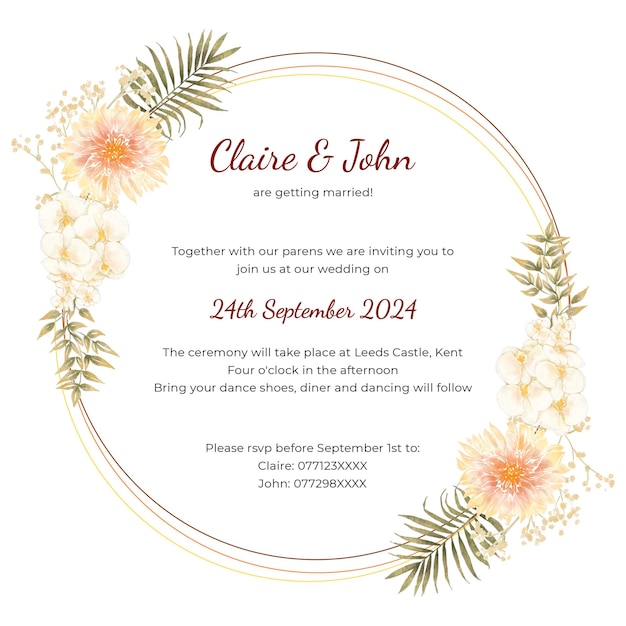 Flores silvestres acuarela invitación de boda
