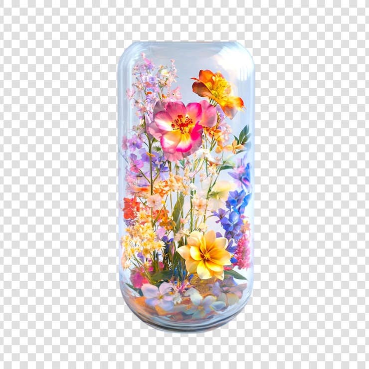 PSD flores silvestres vibrantes encapsuladas en una belleza y serenidad de vidrio