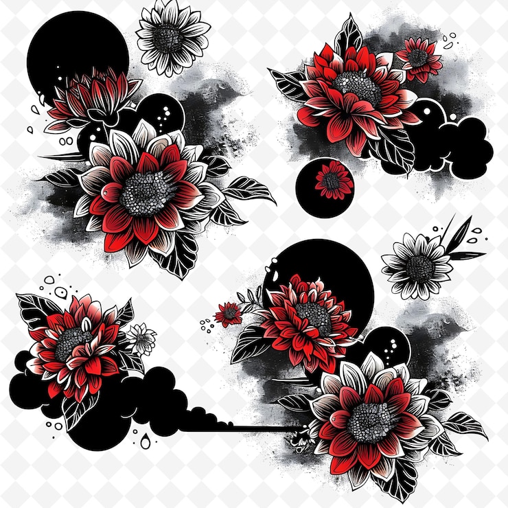 PSD las flores de zinnia soñadoras bordean el diseño con motivos de nubes diseños artísticos abstractos creativos