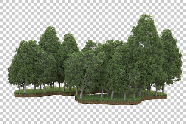 Floresta tropical isolada na ilustração de renderização 3d de fundo transparente