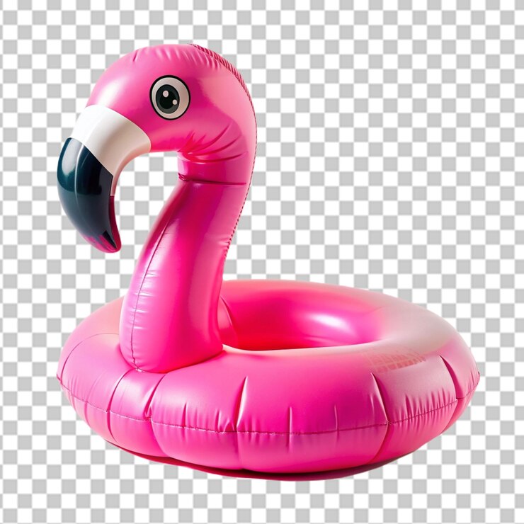 PSD flota inflable de flamenco rosado aislado sobre un fondo transparente