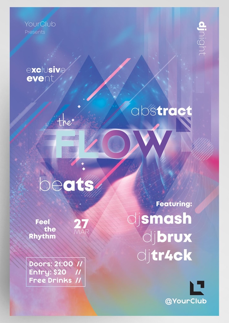 PSD flow beats dj night conception du dépliant de la fête du club de performance