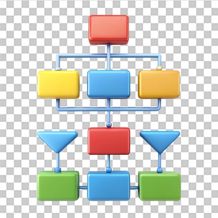 PSD flowchart 3d rendering illustration isolated on transparent background