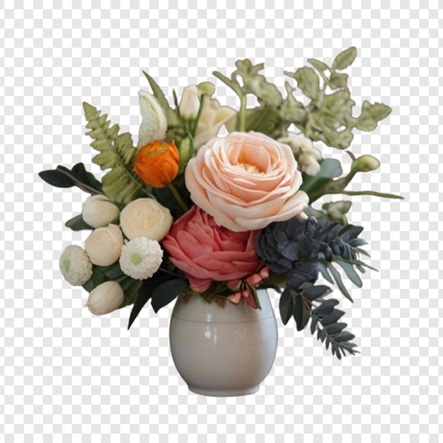 PSD flower arrangement in a vase isolated on transparent background