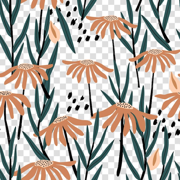 Flower doodle png pattern astratto margherita sfondo trasparente