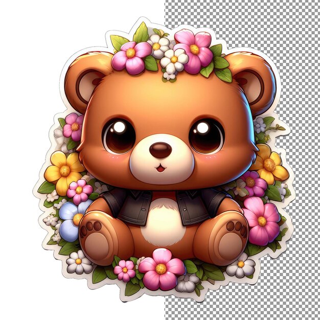 PSD flower frolic playful bear en el adhesivo de las flores