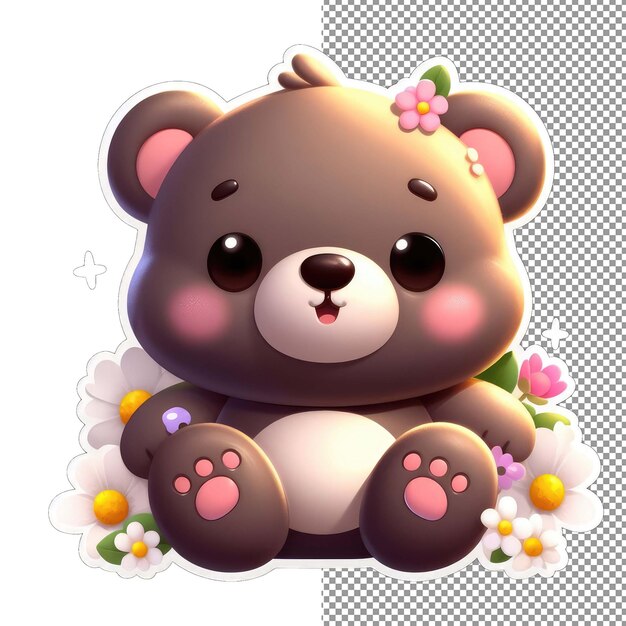 PSD flower frolic playful bear em flowers sticker