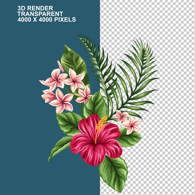 Flower Tropics Disegno tessile stampa tropicale rosa fiori e foglie a petali illustrazione flowe