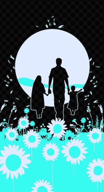 PSD flüchtlingsfamilie geht durch ein sonnenblumenfeld poster desi psd poster banner design art flüchtling