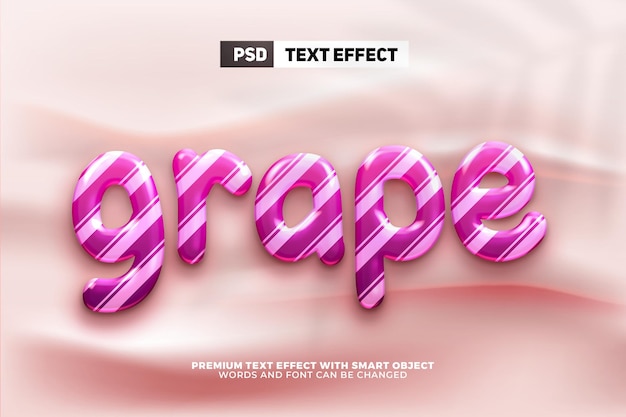 Flüssige, glänzende, süße lila traubensüßigkeit 3d editierbarer texteffekt-stil mockup