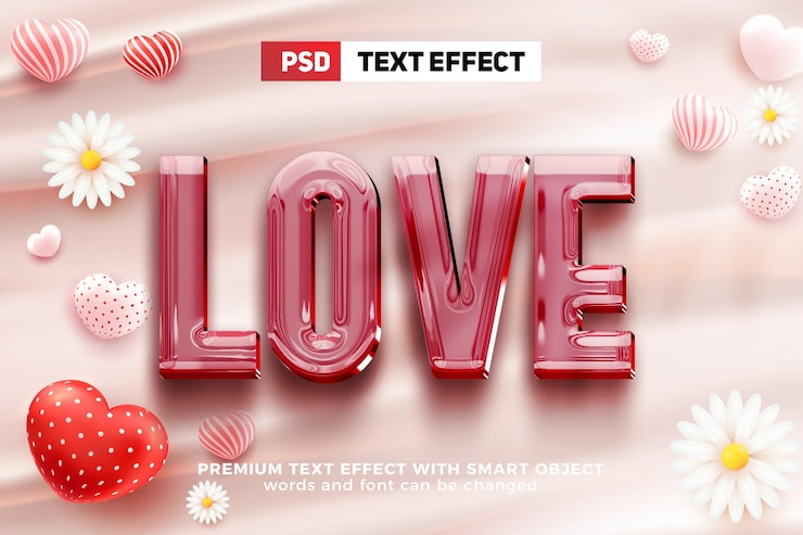 PSD flüssige rosafarbene liebesrose fettes 3d editierbares texteffektmodell