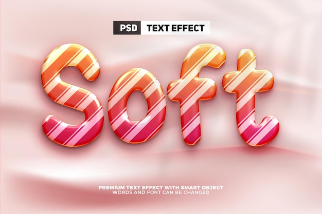 PSD flüssiges, glänzendes, süßes, weiches bonbon 3d editierbares texteffekt-modell