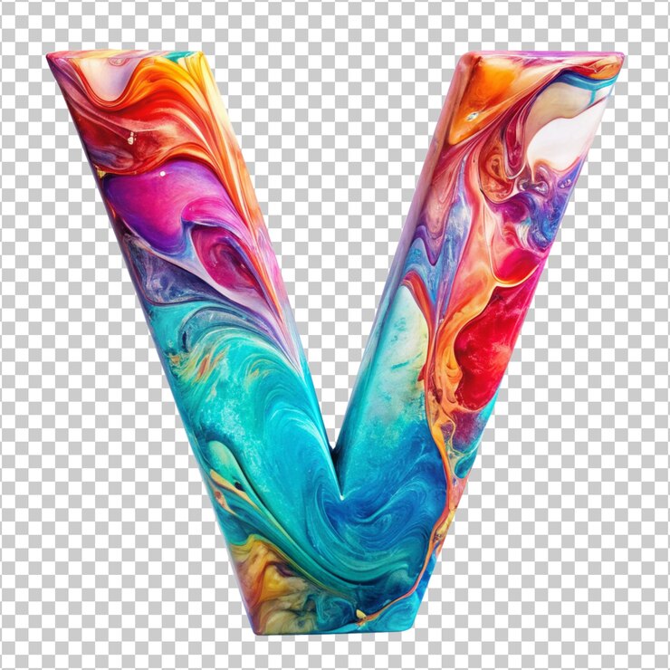 PSD fluid art liquid letter v vibrant abstract diseño cortado aislado png transparente