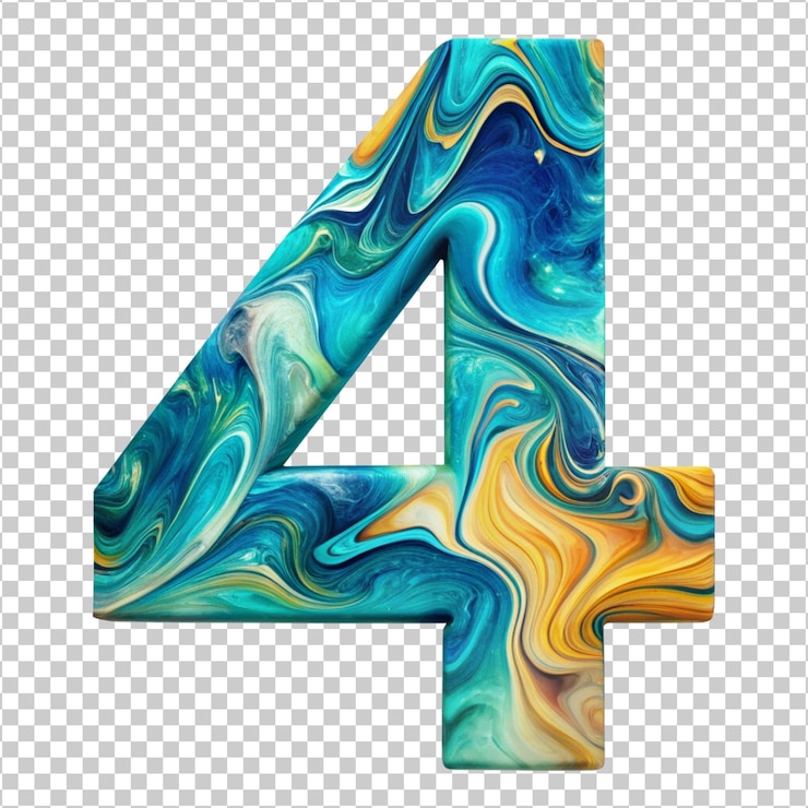PSD fluid art líquido número 4 cortado aislado png transparente