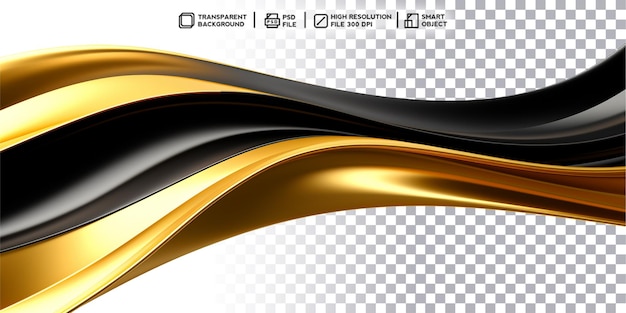 Fluidité dorée Rendering 3D réaliste d'une onde noire et dorée sur un fond transparent