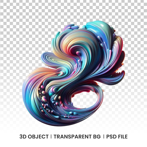 PSD fluido iridescente metálico em 3d forma holográfica abstrata