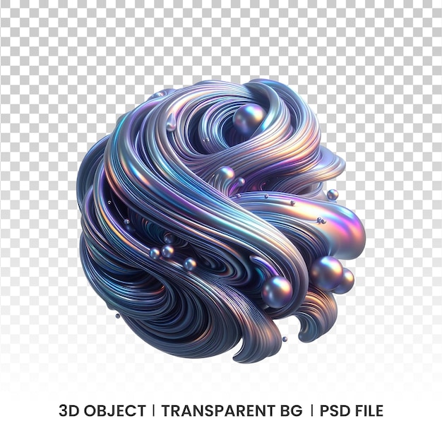 Fluido iridescente metálico em 3D forma holográfica abstrata