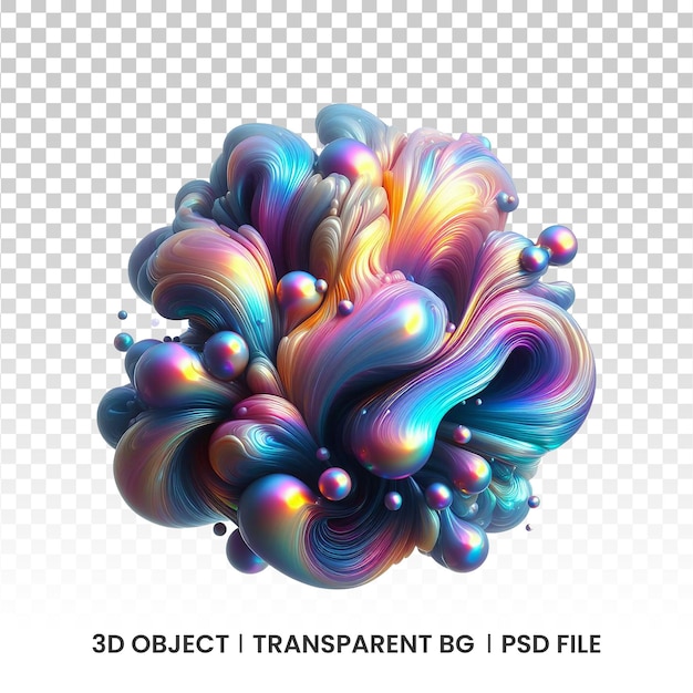 Fluido iridescente metallico 3D forma olografica astratta