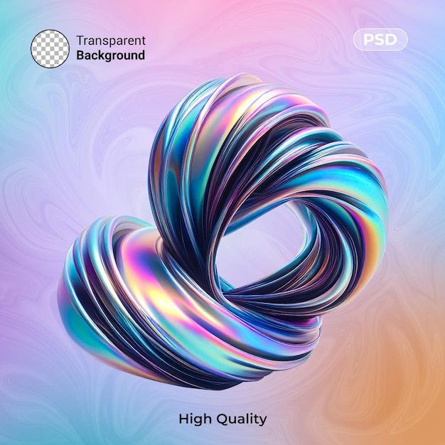 Fluido retorcido 3D forma metálica abstracta holográfica de colores