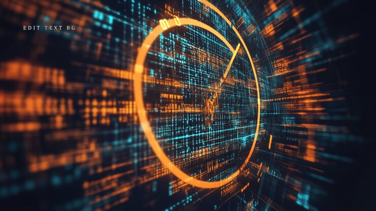 PSD flujo de datos digitales abstractos con indicador de progreso circular
