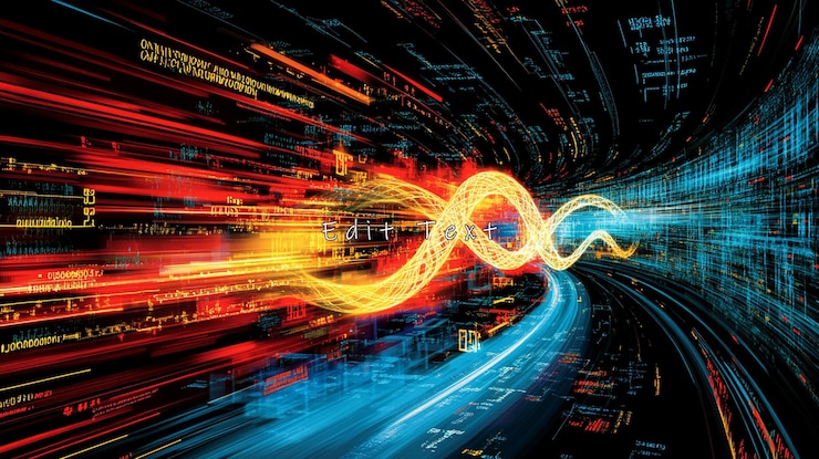 PSD flujo de datos digitales abstractos que fluyen a través de un túnel