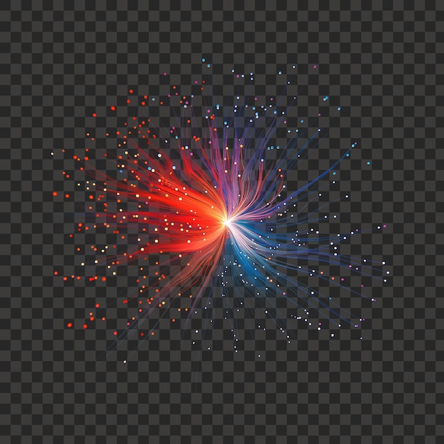 Flujo de energía dinámico de colores partículas digitales explosión aislada fondo transparente PNG