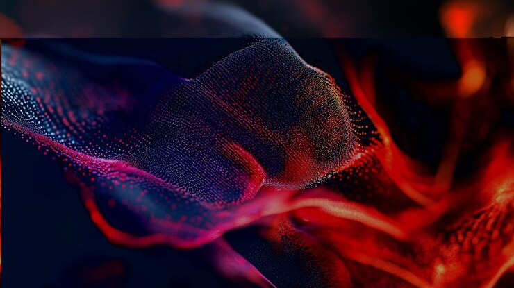 PSD flujo de onda de partículas rojas y azules abstractas