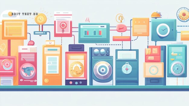Flujo de trabajo automatizado de procesos empresariales con dispositivos conectados y visualización de datos