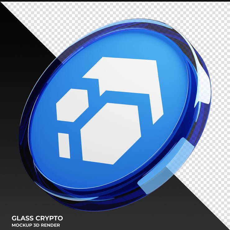 PSD flux glass crypto coin ilustración 3d