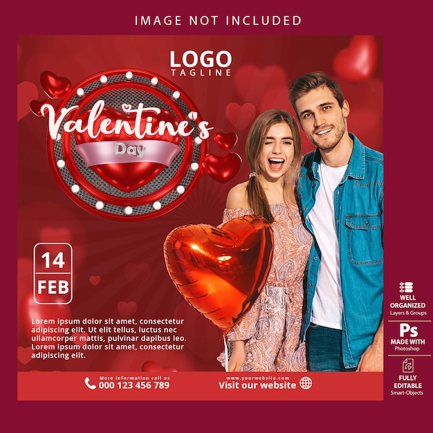 Flux De Médias Sociaux Psd Saint Valentin Coeur Et Cercle D'amour Rouge