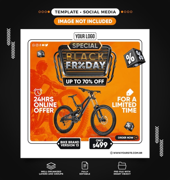 Flux De Médias Sociaux Spécial Black Friday à Vélo Avec Jusqu'à 70 De Réduction