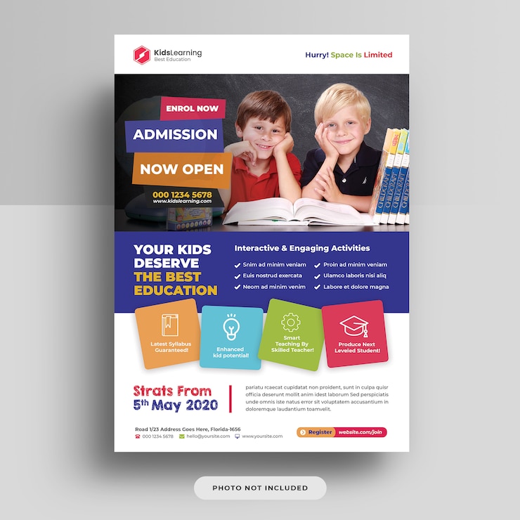 PSD flyer d'admission à l'éducation scolaire pour enfants psd
